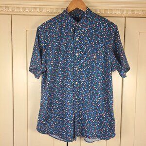Ralph Lauren Men's Navy Floral Short Sleeve Button Down Cotton Sz Lg
